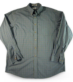 L.L.Bean Wrinkle Resistant Plaid Button Down Shirt Men's Large Blue Green Cotton